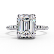Emerald Cut Moissanite Engagement Ring with Hidden Halo